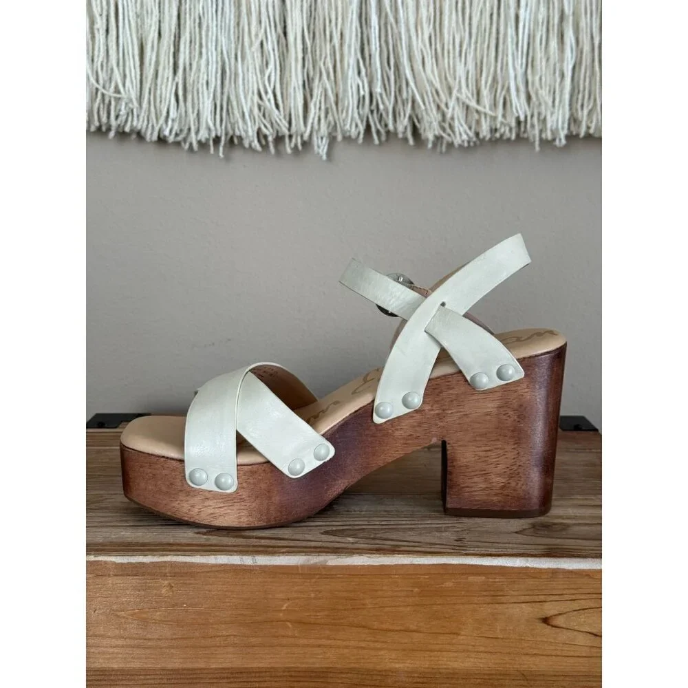 Sam Edelman Josephine Modern Ivory Leather Open Toe Platform Sandals Size 9.5